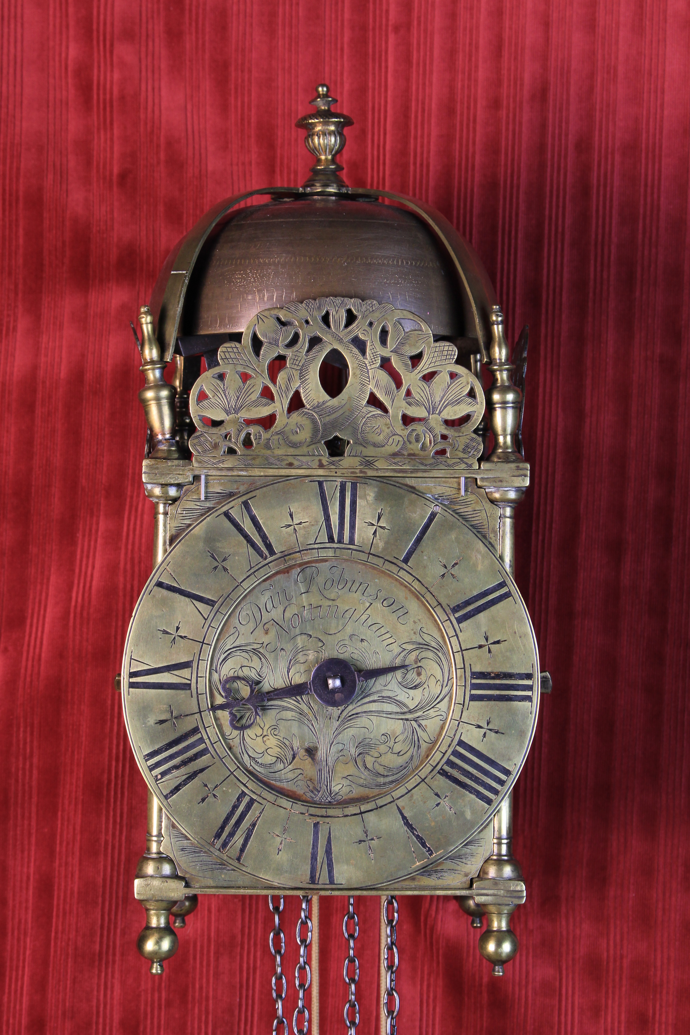 A Late 17th Century English Brass Lantern Clock with Alarum by Daniel Robinson, Nottingham.