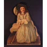 A Rare 19th Century Dummy Board cut out and painted as a 17th Century Girl Golfer,