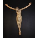 A Fine 14th Century North Italian Wood Carving of Christ Crucified with residual polychrome,