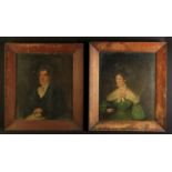 A Pair of 19th Century Folk Art Oils on Canvas (A/F): Half length portraits of a man and woman 22