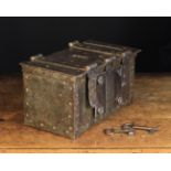 A 16th/17th Century Strong Box of rectangular form bound in studded straps,