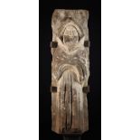 A Rare Medieval English Stone Carving depicting a bearded figured wearing a long hooded robe
