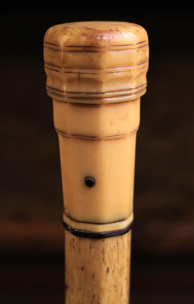 A Georgian Whale Bone Walking Stick having a Marine Ivory octagonal knop handle with incised - Image 2 of 2