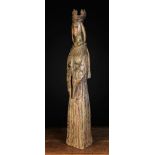 A 19th Century Folk Art Carving of Crowned Madonna with traces of residual paintwork,