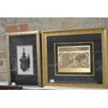 A Gilt Framed copy of a Blaeu Map and Framed Carving - size of frame - 49 cm x 31 cm - both clean