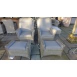 Two Bramblecrest fabric recliner armchairs with two footstool with fabric cover