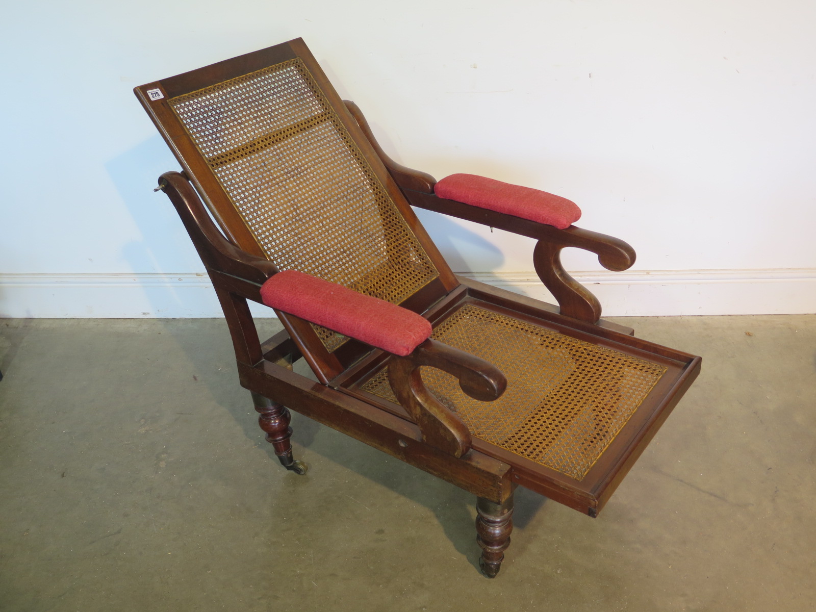 A mahogany framed campaign chair, cane back and seat folding, raised on turned supports - Image 2 of 5