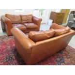 A pair of Laura Ashley Burgess (old small) leather 2-seater sofas, 86cm tall x 185cm x 100cm
