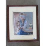 A pastel - Lady at Table Sewing - monogrammed bottom left - 39.5cm x 47cm