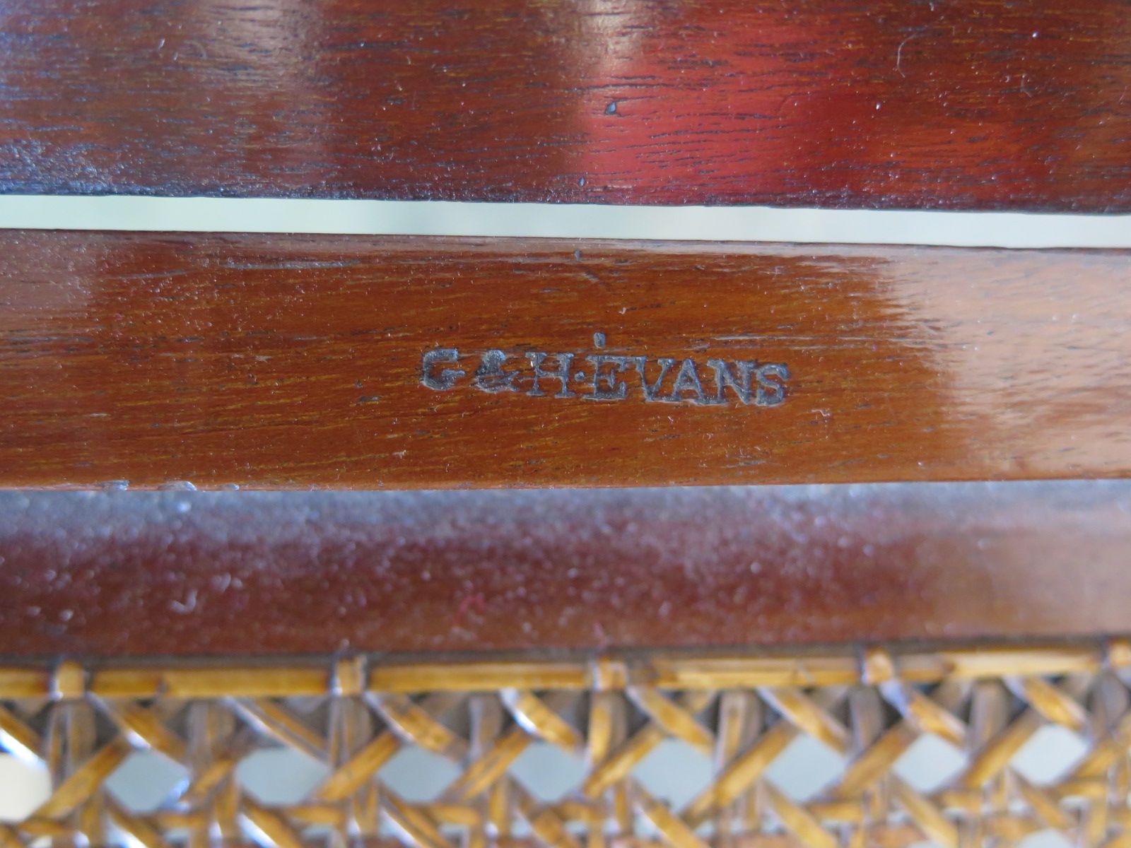 A mahogany framed campaign chair, cane back and seat folding, raised on turned supports - Image 3 of 5