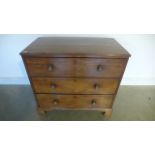 A 19th century flamed mahogany chest of three long drawers graduated raised on bracket supports -