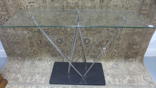 A modern designer glass and chrome hall table - Width 120cm