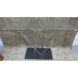 A modern designer glass and chrome hall table - Width 120cm