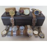 A selection of gents modern wristwatches - ten in total with watch case