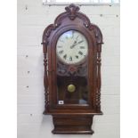 An American inlaid striking wall clock, 92cm tall