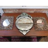A Venetian style wall mirror - 72cm x 46cm and two gilt mirrors, one with easel back