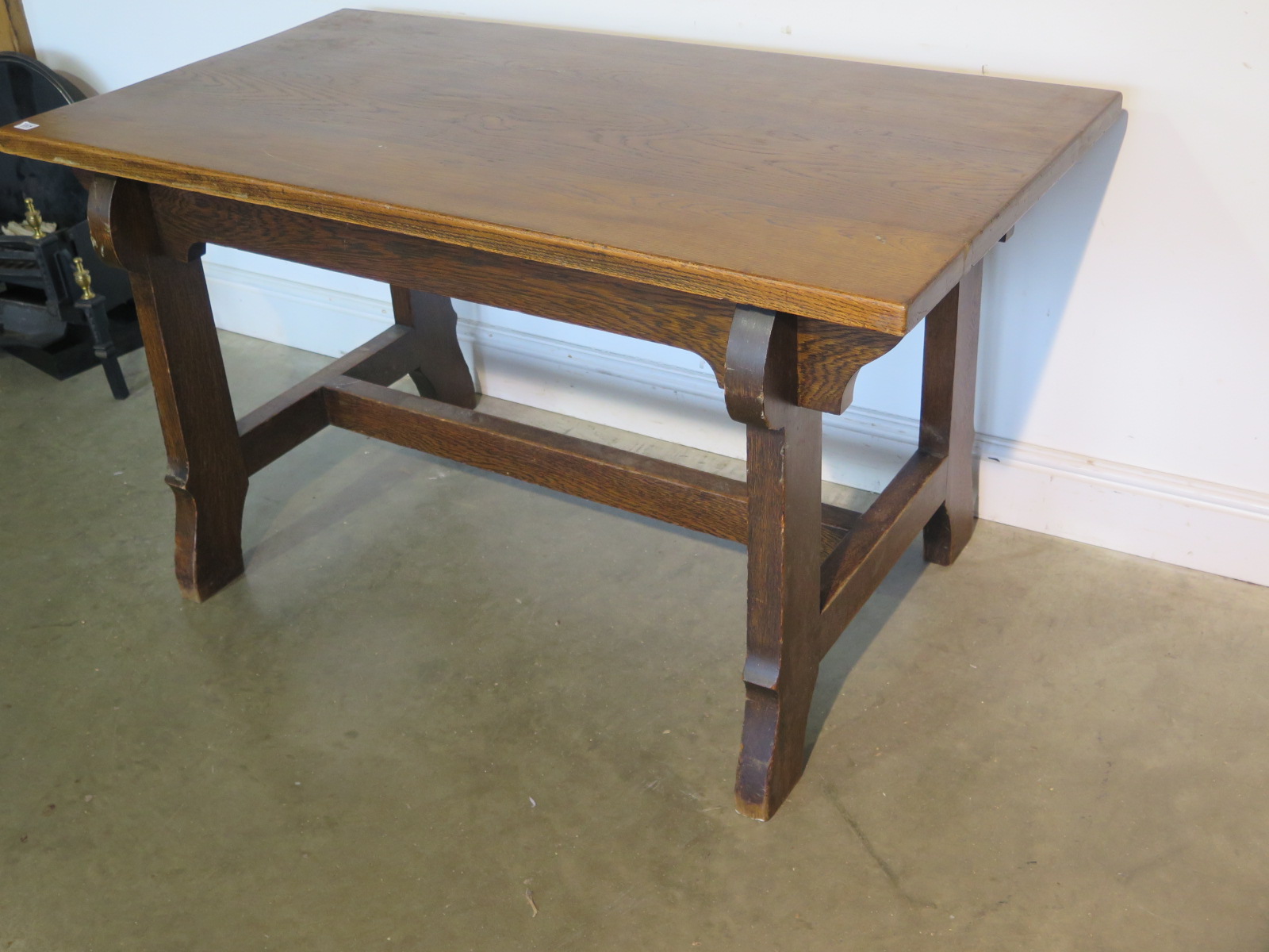 An oak Arts and Crafts refectory table - Height 75cm x 73cm x 135cm - removed from a Cambridge - Image 2 of 2