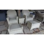 Two Bramblecrest woven and textaline recliner chairs with footstools with fixed cushions and a low