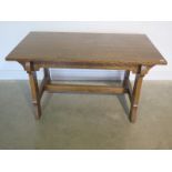 An oak Arts and Crafts refectory table - Height 74cm x 76cm x 137cm - removed from a Cambridge