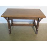 An oak Arts and Crafts refectory table - Height 75cm x 73cm x 135cm - removed from a Cambridge