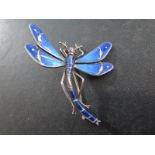 A silver and enamel dragon fly brooch marked sterling silver verso by Meyle & Mayer