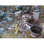 A collection of assorted plated ware including a pair of candlesticks - 28 pieces in total