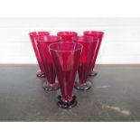 A set of six 1960's red sundae glasses - Height 19cm - good condition