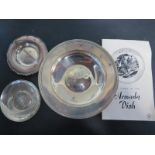 A Mappin and Webb silver Armada dish - Diameter 17cm - and two smaller silver dishes - total