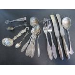 Ten pieces of 800 silver K Meyen & Co flatware, an anointing spoon marked 84 and five other white