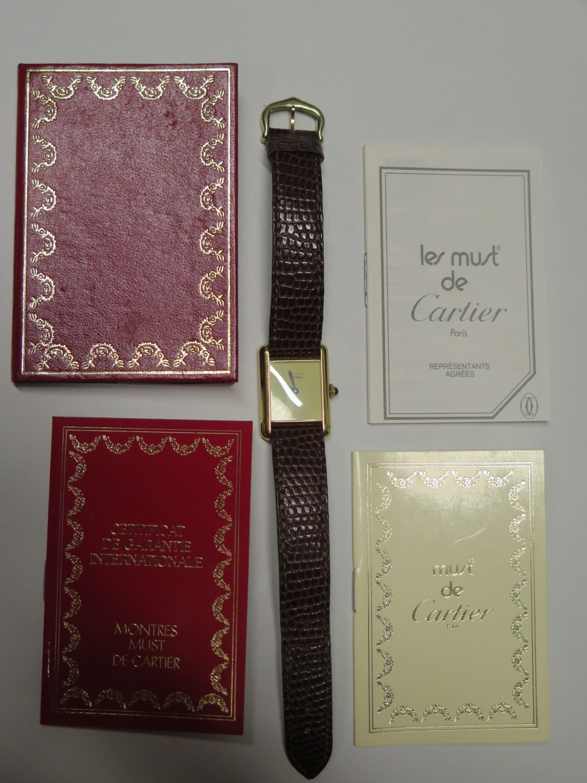 A Cartier silver gilt mechanical wind ladies wrist watch - 23mm wide including button, No 3 194385 - - Image 4 of 6