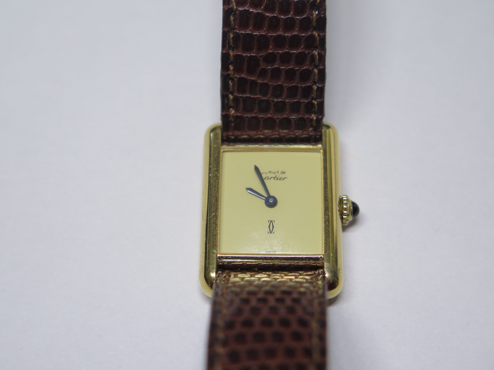 A Cartier silver gilt mechanical wind ladies wrist watch - 23mm wide including button, No 3 194385 -