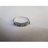 A 10ct white gold diamond and emerald five stone ring - size P - approx 1 gram - marked 10k in