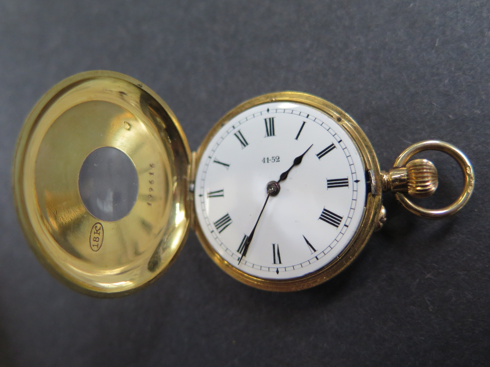 An 18ct yellow gold half hunter pocket watch - 35mm diameter, S Smith & Son with plated movement - Image 3 of 5