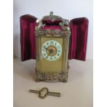 A 19th Century carriage clock c1890 in a douchine case with key - in good condition and in working