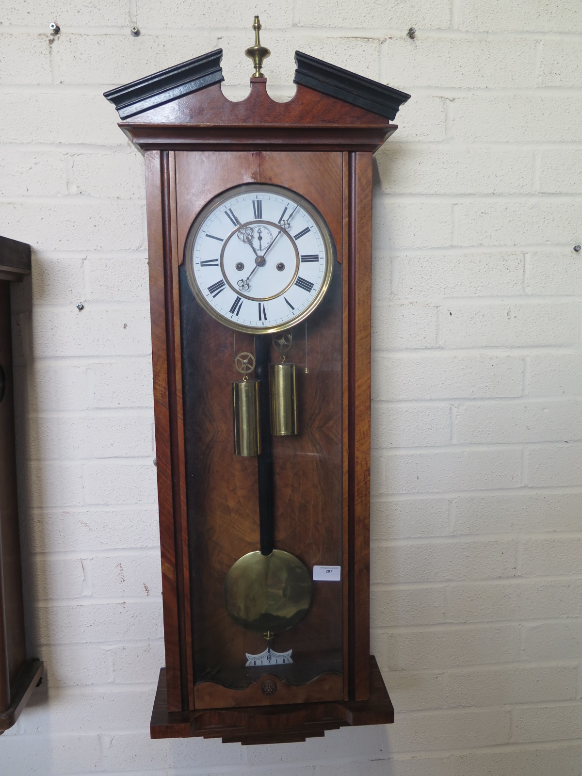 A late 19 Century double weight Vienna wall clock - white ceramic dial, roman numerals, seconds