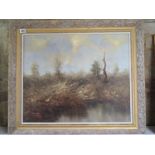 A Peter Blake - Pheasants by a pond - Oil on board 51x61xm signed