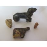 Four hard stone carved animals, largest 13cm long