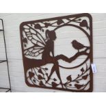 A large Fairy with bird steel silhouette wall panel - 90.5cm W x 91.5cm H