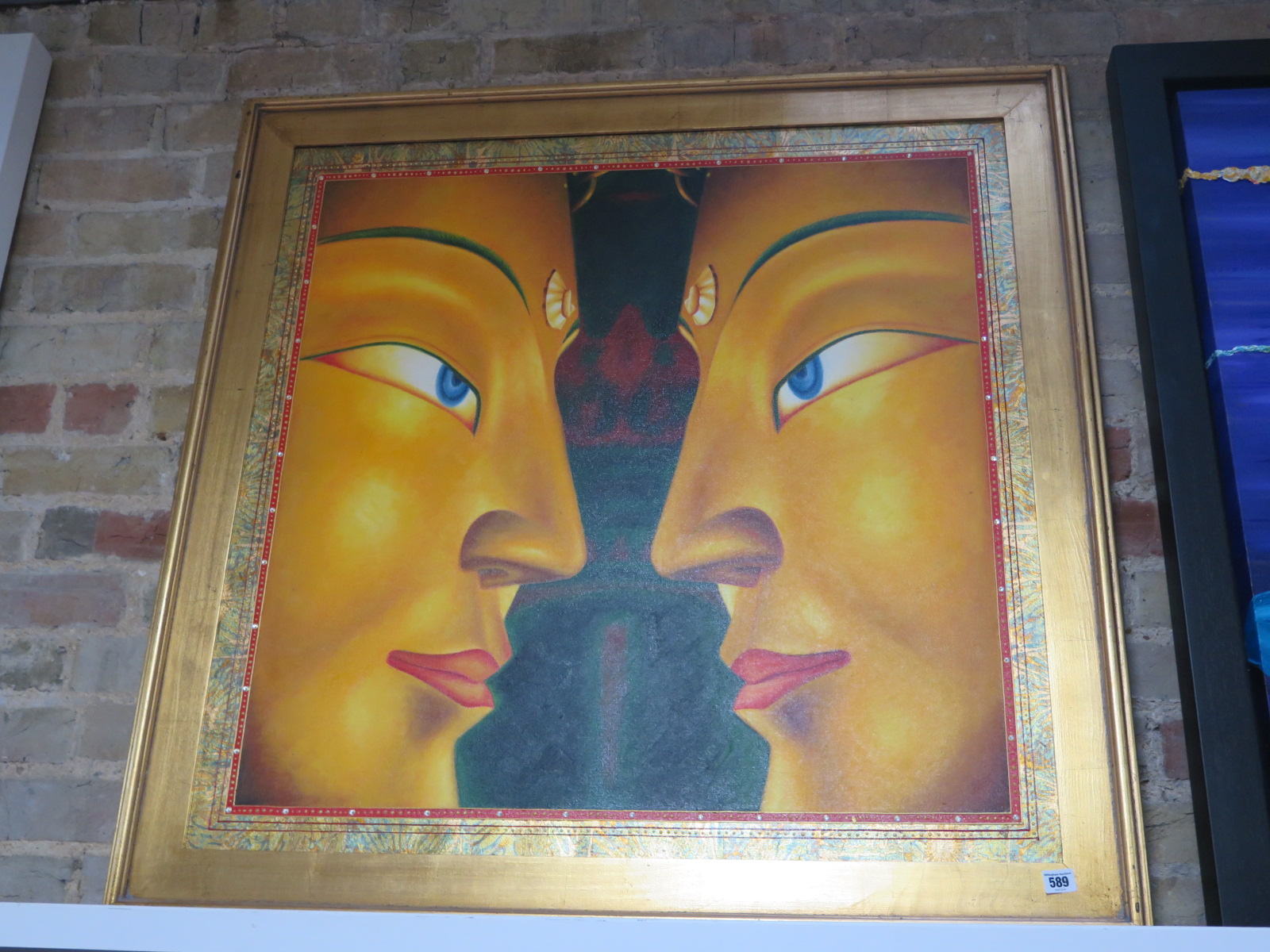 An oil/acrylic on canvas entitled "Faces as gold buddha that guy is the best" 90x90cm