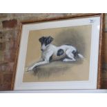 A pastel of a sitting dog, signed M Pearson Turner - 39cm x 47cm in good overall condition