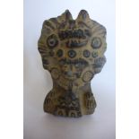 A Pre-Columbian or later figural vessel with jaguar head-dress, 14cm tall, some chipping