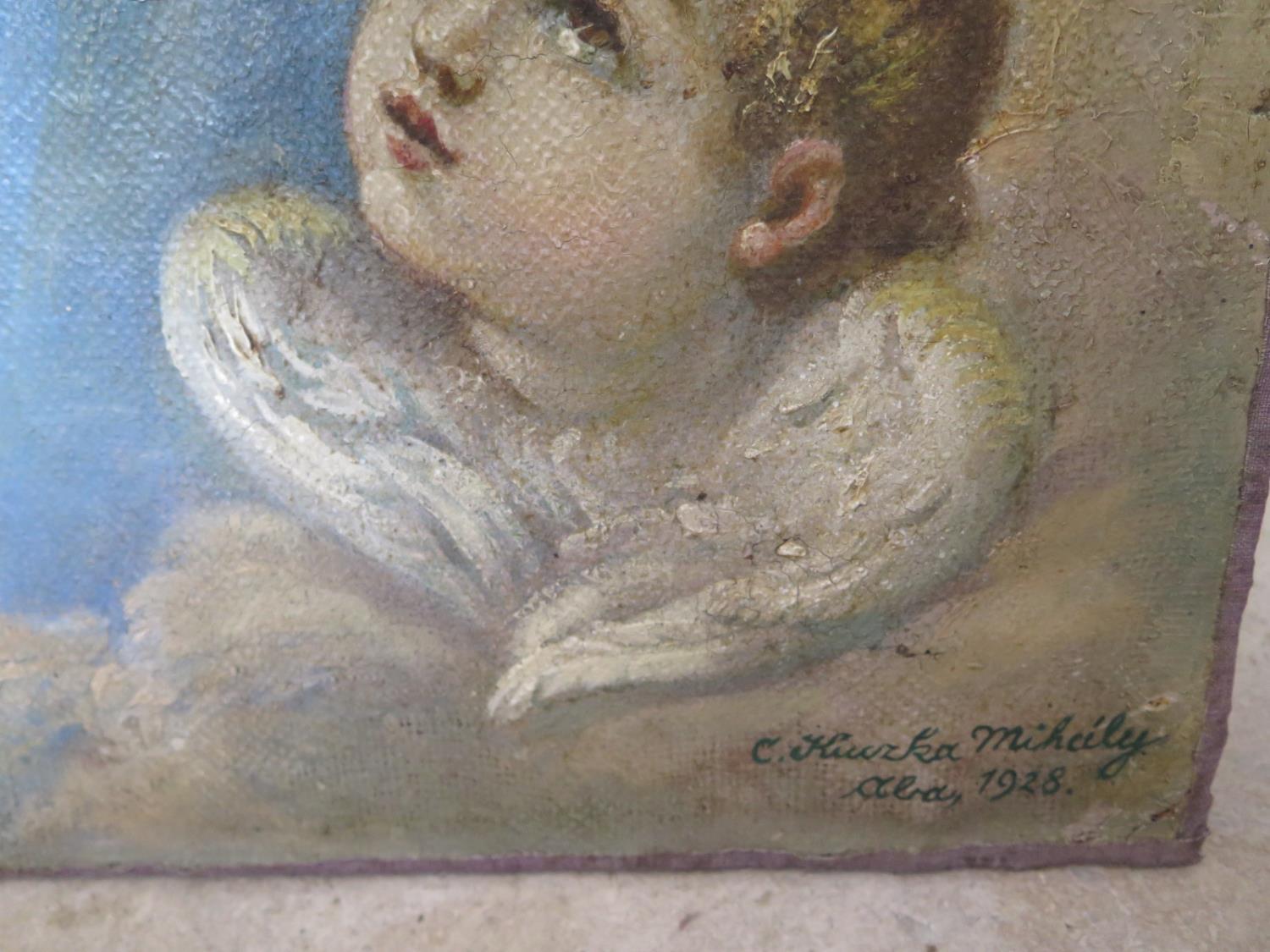 An oil painting on Canvas - Madonna and child signed C Huczka Mihcily Alra 1928 - general overall - Image 3 of 4