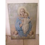 An oil painting on Canvas - Madonna and child signed C Huczka Mihcily Alra 1928 - general overall