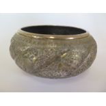 An Eastern white metal bowl, 18cm diameter, 8cm tall approx 14.8 troy oz, decorated with animals and