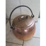 A very large late Georgian copper lidded pot with wrought iron handle - Pot height 42cm x diameter