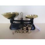 A set of brass pan scales and weights, clean condition