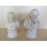 Two Copeland and Garrett Felspar porcelain busts of Milton and Shakespeare, 22cm tall, both good