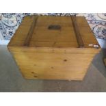 A 19th/early 20th Century stripped pine box, lift up lid with metal handle - 71cm W x 60cm H