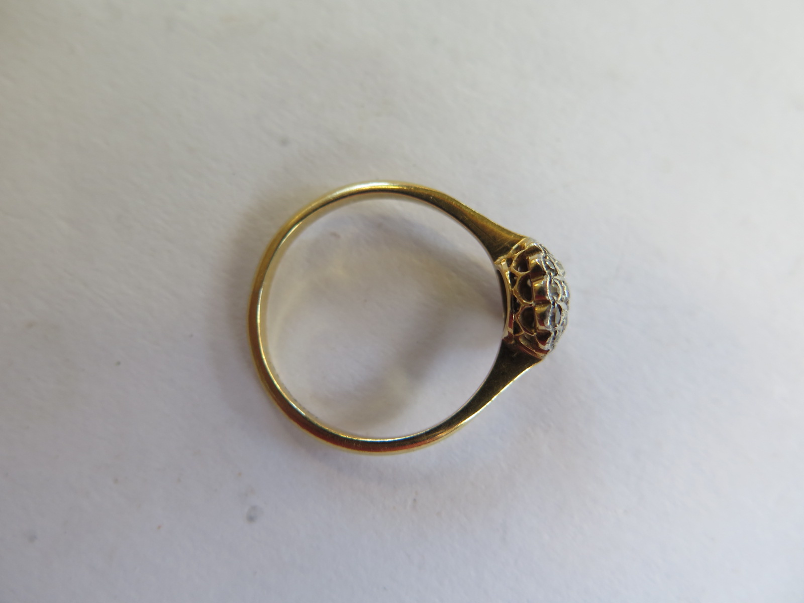 An 18ct yellow gold diamond cluster ring, size Q, approx 3 grams, some minor usage wear, marked 18ct - Image 3 of 5