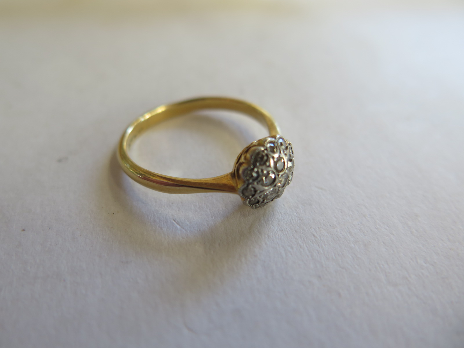 An 18ct yellow gold diamond cluster ring, size Q, approx 3 grams, some minor usage wear, marked 18ct - Image 2 of 5